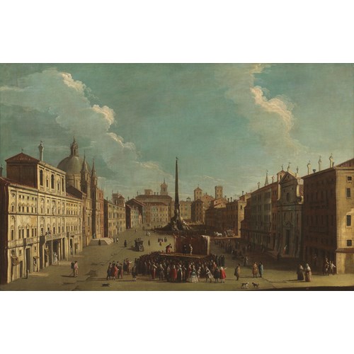View of the Piazza Navona, Rome,  with a Commedia dell’Arte performance